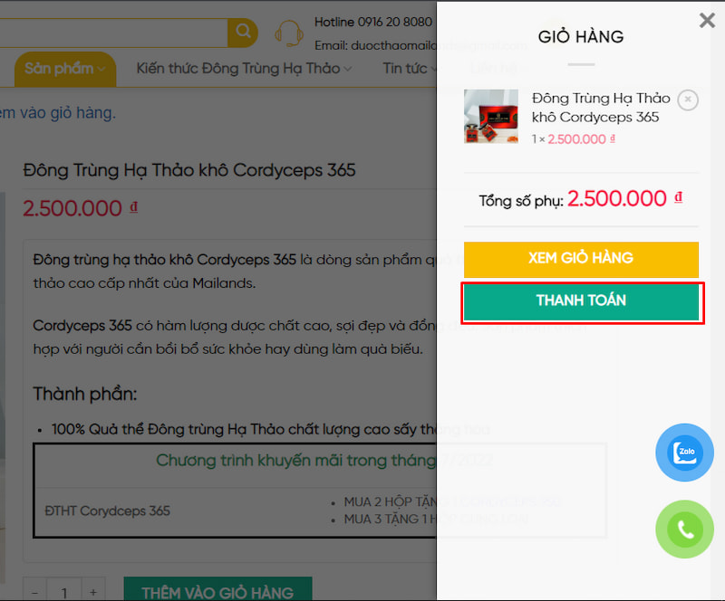 Nhấn vào đặt hàng