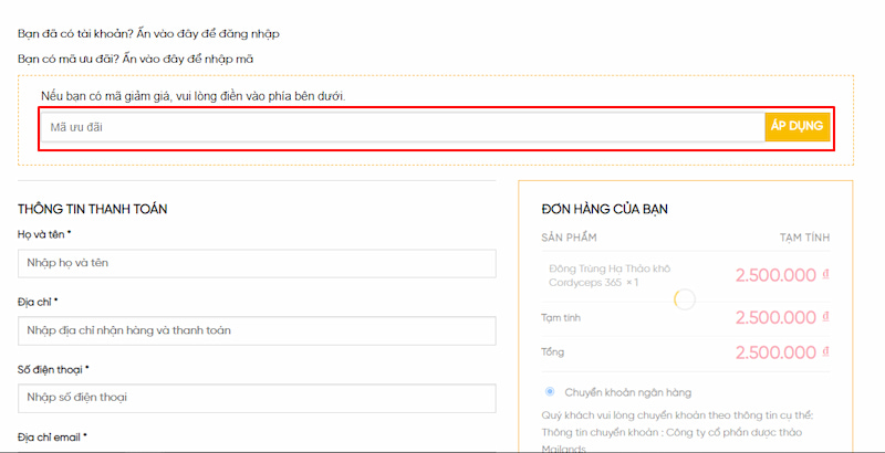 Nhập mã giảm giá